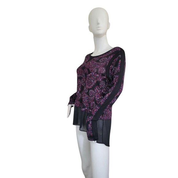 Michael Kors Womens Size XS crew Neck Long Sleeve Floral Peasant Top purple --21 - Picture 3 of 12